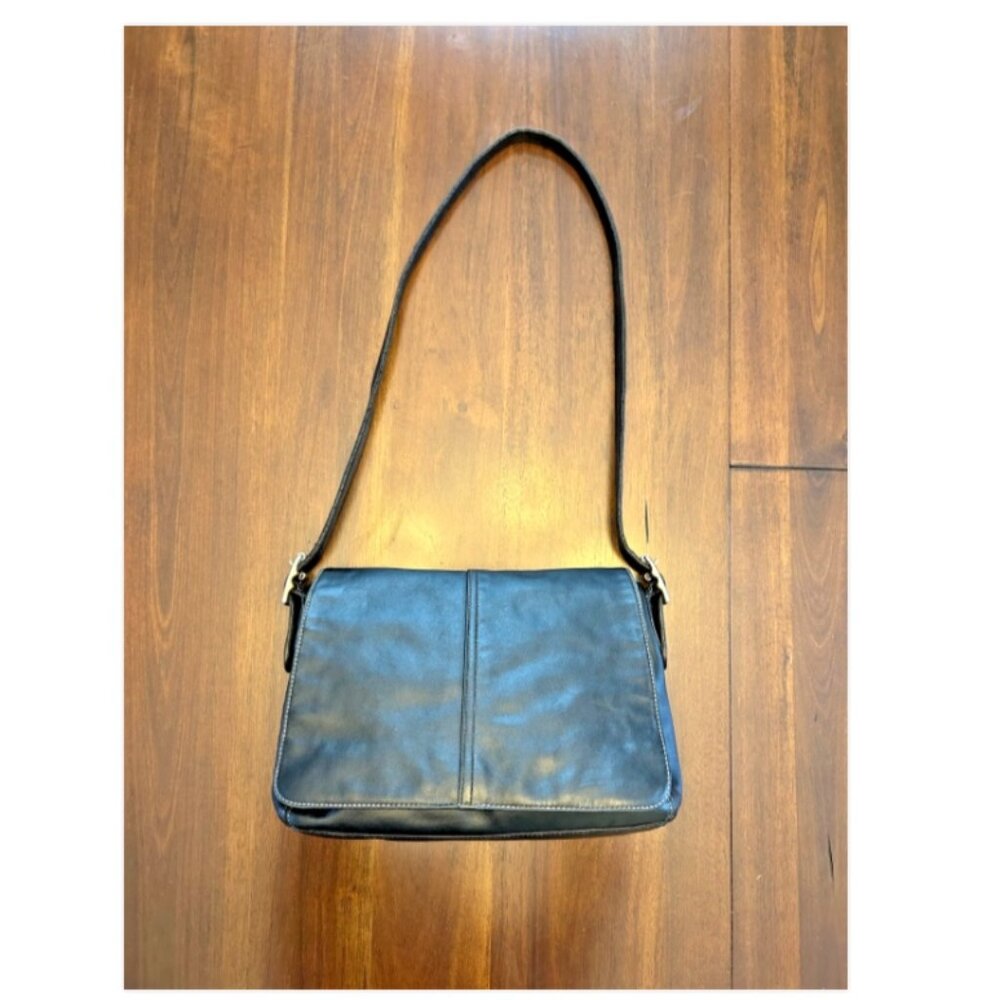 Vintage Coach 9570 Hampton Black Leather Flap Crossbody Bag